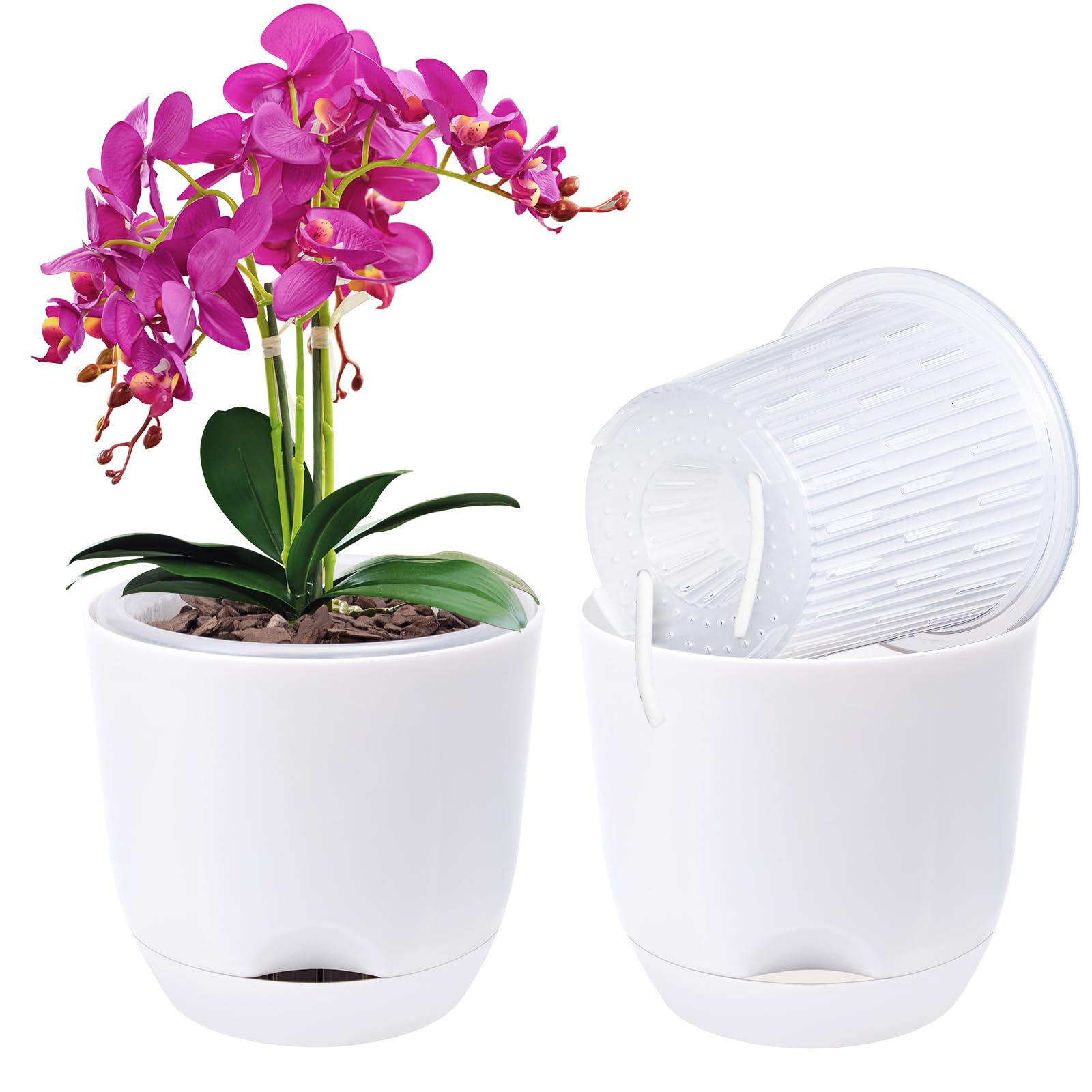 Photo 1 of QCQHDU 1 Pack Orchid Pots with Holes for Repotting, Double-Layer and Self Watering Orchid Pot with Good Air Circulation