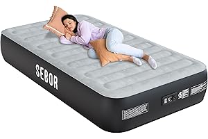 SEBOR X-Long Twin Air Mattress with Built in Pump, Height 13" Durable Queen Airbed, Suit for Home & Guests,Travel Air Mattress Twin XL for Adults,Inflatable Travel Bed,330lb MAX(Black Grey)