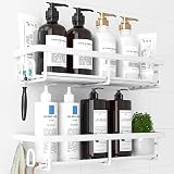 Kitsure 2 Pack Rustproof Shower Caddy Minimalist Wall Shelf White Large Capacity