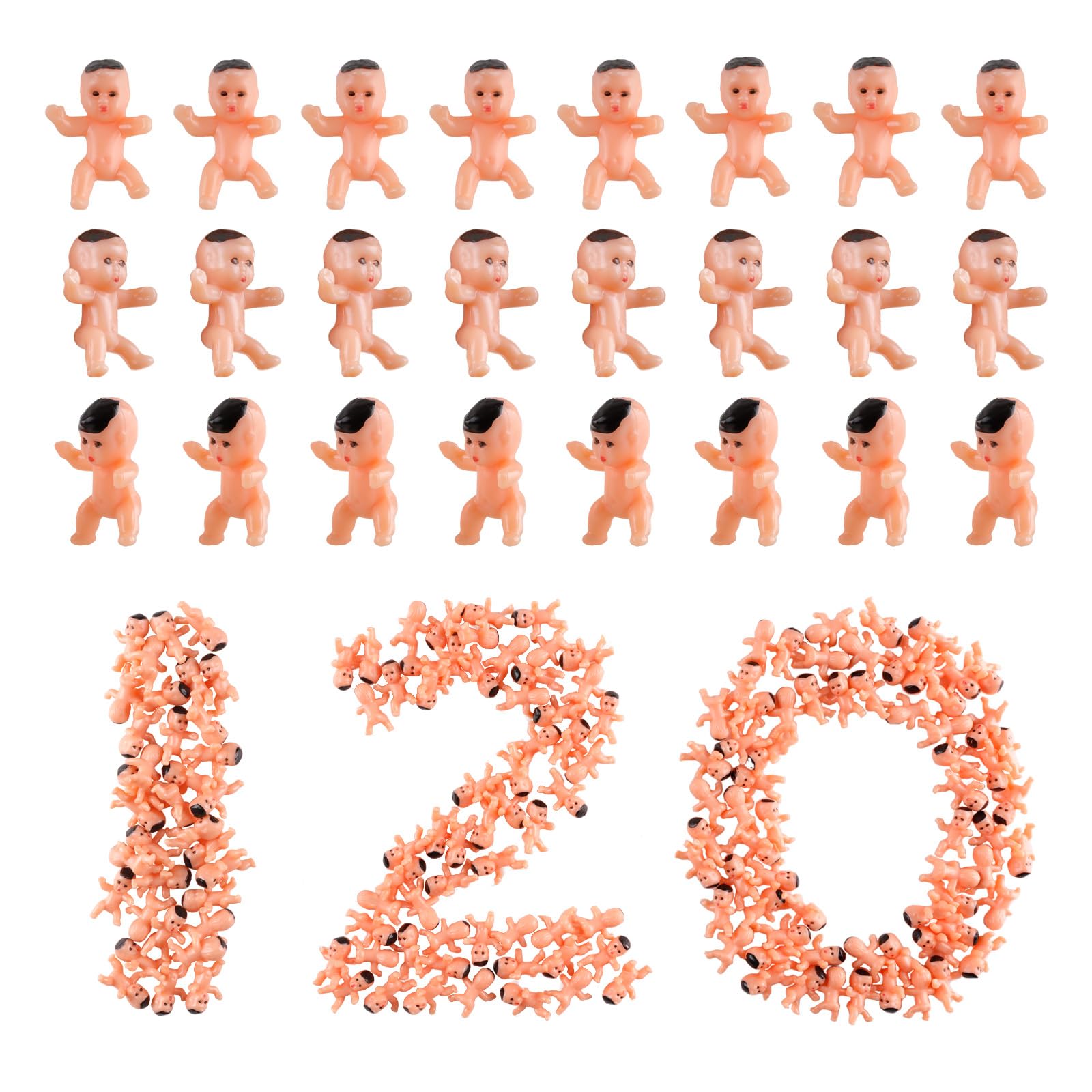 Mini Babies, 120pcs Mini Plastic Tiny Baby King Cake Babies for Baby Shower, Ice Cube My Water Broke Games, Party Decorations, Latin Colored