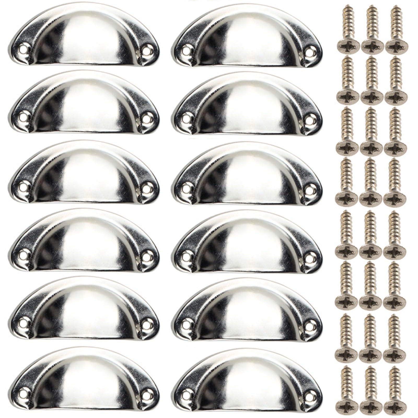 Beilala Shell Cup Handles Silver, 12 Pack Antique Kitchen Cabinet Pulls, Furniture Door Hardware Knobs with Screws for Chest of Drawers Cupboard Dresser Wardrobe โ image 1