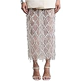 MakeMeChic Women's Sequin Midi Skirts Sheer Fringe Glitter Sparkly Party Club Cover Up Pencil Skirts