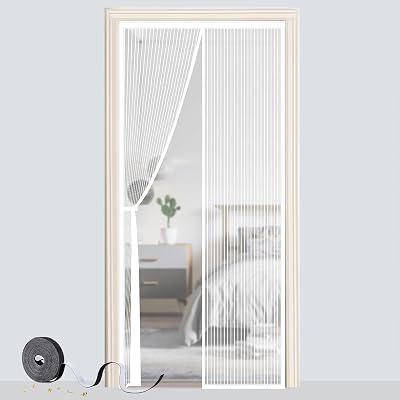 SMALUCK Magnetic Door Screen 90x210 cm White Heavy Duty Fly Mesh with Magnets