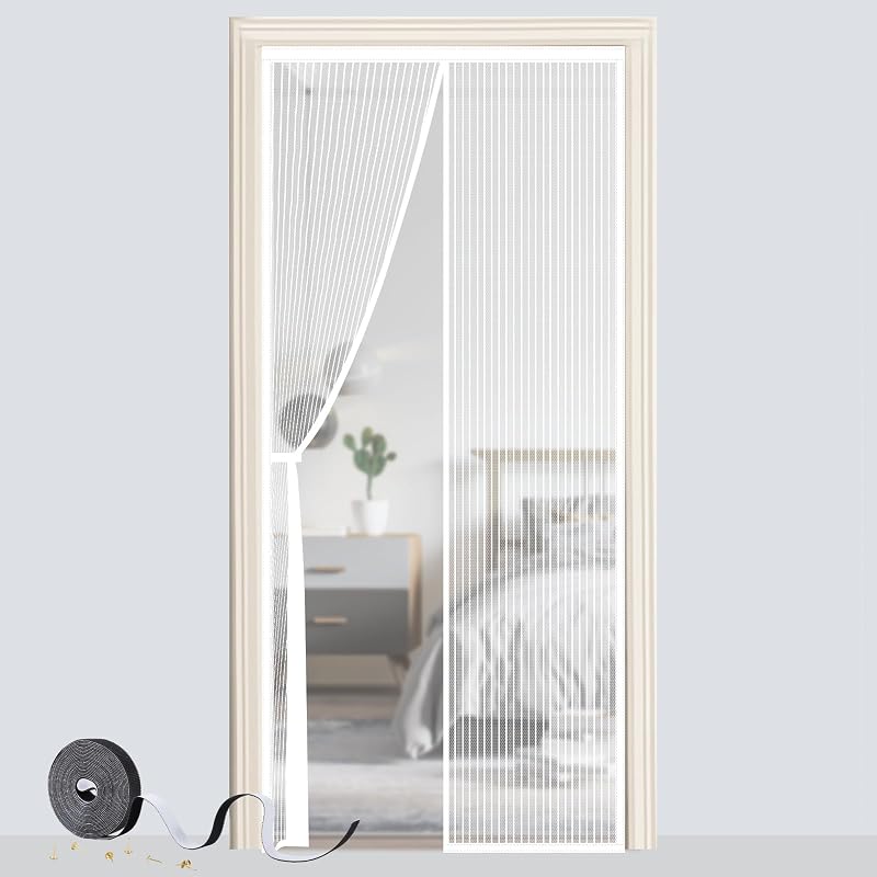 SMALUCK Magnetic Door Screen 80x200 cm White Heavy Duty Fly Mesh with Magnets
