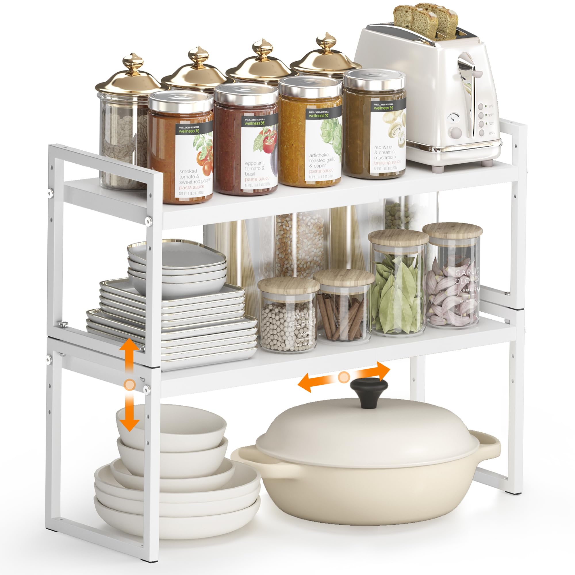 Photo 1 of DOLALIKE Expandable Kitchen Countertop Organizer, Stackable Cabinet Shelf Organizers, Space Saving Spice Rack Pantry Storage for Bathroom Office Organization (White, 2-Tier)