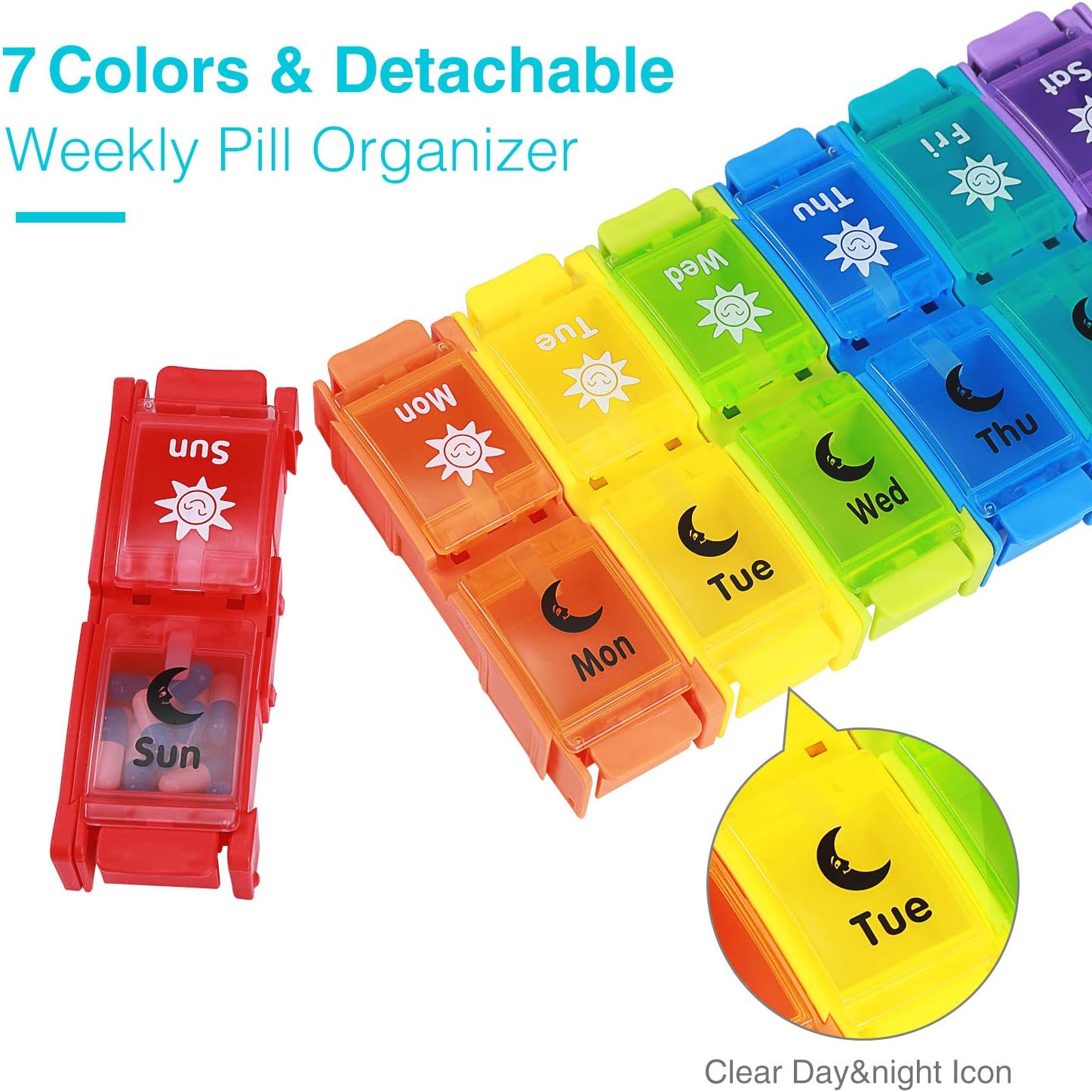 Weekly Pill Box Case 7 Day,Daily Pill Organizer 2 Times A Day,Portable Travel Pill Container Dispenser Holders with Large Removable Compartments to Hold Vitamins,Fish Oil,Supplements and Medication: Health & Personal Care
