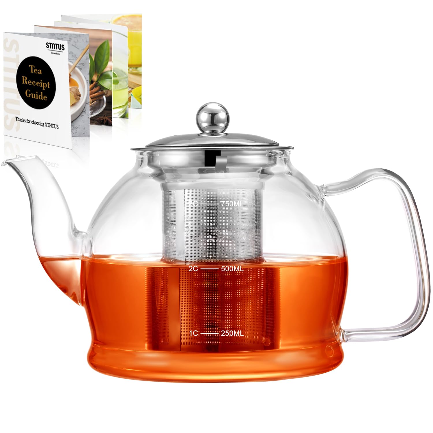 Glass Teapot, 800 ml Tea Pot for Loose Tea, STNTUS Borosilicate Teapot with Infuser, Tea Pots with Stainless Steel Strainer, Teapots for 2-4 Cups