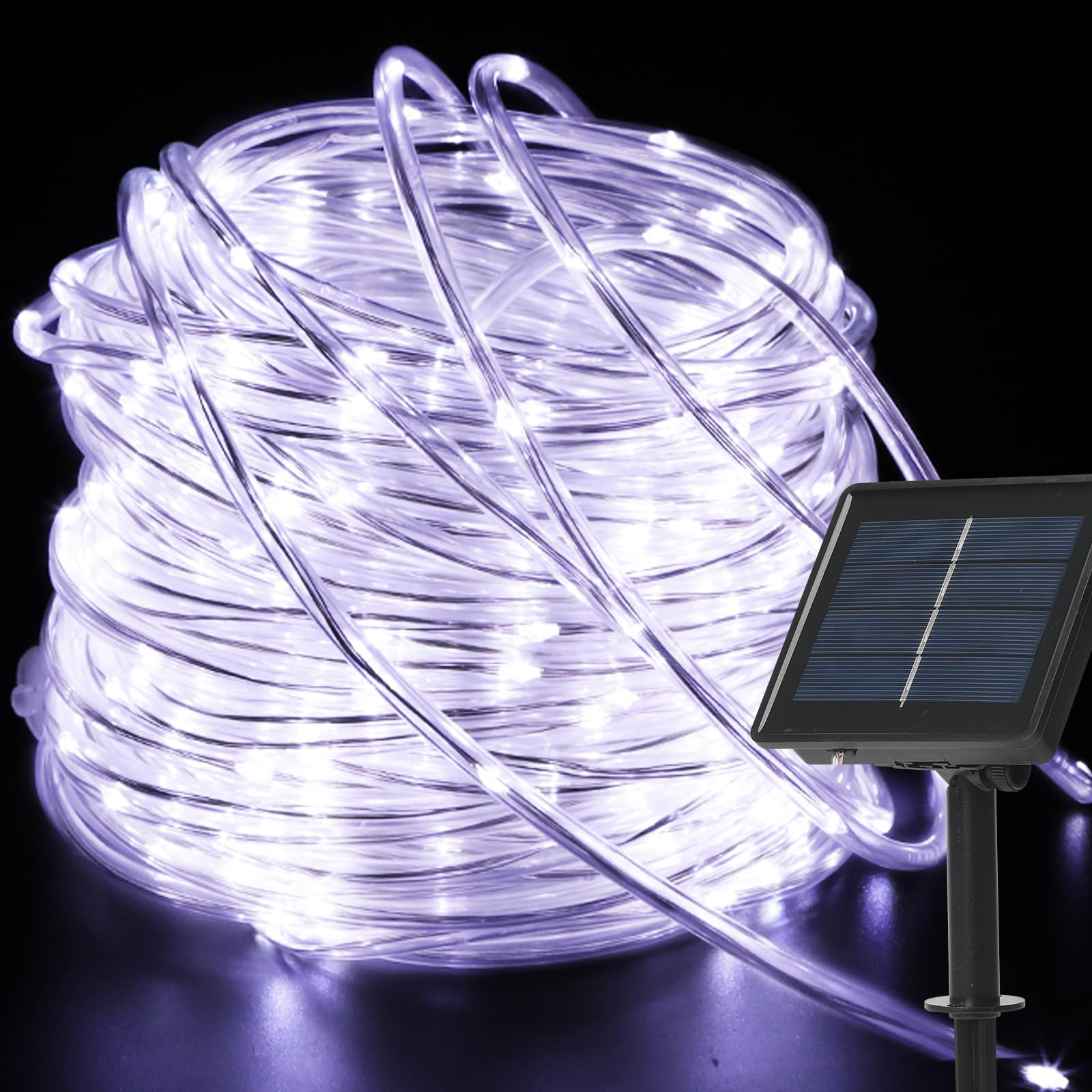 Photo 1 of 200 LED Solar Rope Lights Outdoor, 66FT Solar String Lights Indoor Waterproof Solar Powered Trampoline Light Clear Tube Pool Light for Camping Fence Yard Walkway Path Garden Outside Decor?White