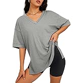 ATHMILE Oversized Tshirts for Women Summer 2026 V Neck Casual Workout Plus Size Tops Spring Fashion Cute Basic Trendy Outfits