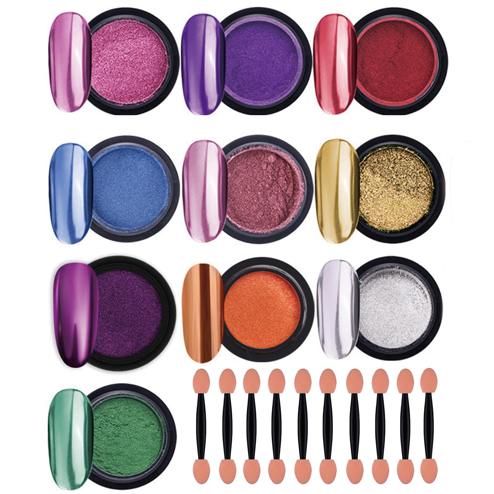 10 Jars Chrome Nail Powder, 10 Colors Shining Nail Powder With 10 Pcs Nail Art Decoration Sticks, Glitter Chrome Powder For Nails, Easter Gift, Nail Polish Accessories For Gel Nails (0.5g/Jar)