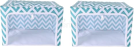 Amazon Com Periea Collapsible Clothes Bedding Storage Boxes Under Bed Or In Closet Pack Of 2 Large Organizers Blue Chevrons Home Kitchen