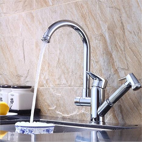Single Handle High Arc Brushed Pull Out Kitchen Water Faucet