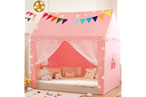 BabyAlly Kids Tent Play House with Star Lights, Flags,Large 59''x39''x59'' Kids Play Tent,Princess Castle Playhouse Indoor&Outdoor,for Girl Boys (Pink, 59''x39''x59'')