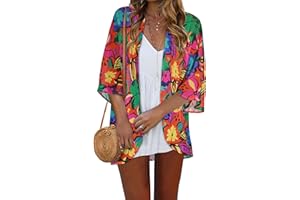 ROSEMIA Women Kimono Cardigans Casual Summer Tops Cover up Open Front Floral Print Resort Wear