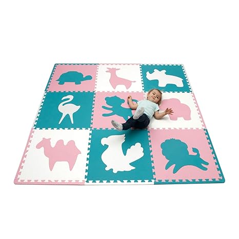 Große Puzzlemate für Babys 1,8x1,8m | 9 XXL Schaumstoffplatten 60x60cm mit Tieren | +20% dickere, wärmere Spielmatten in einer Aufbewahrungstasche | Schadstofffrei, geruchlos, TÜV Formamid geprüft
