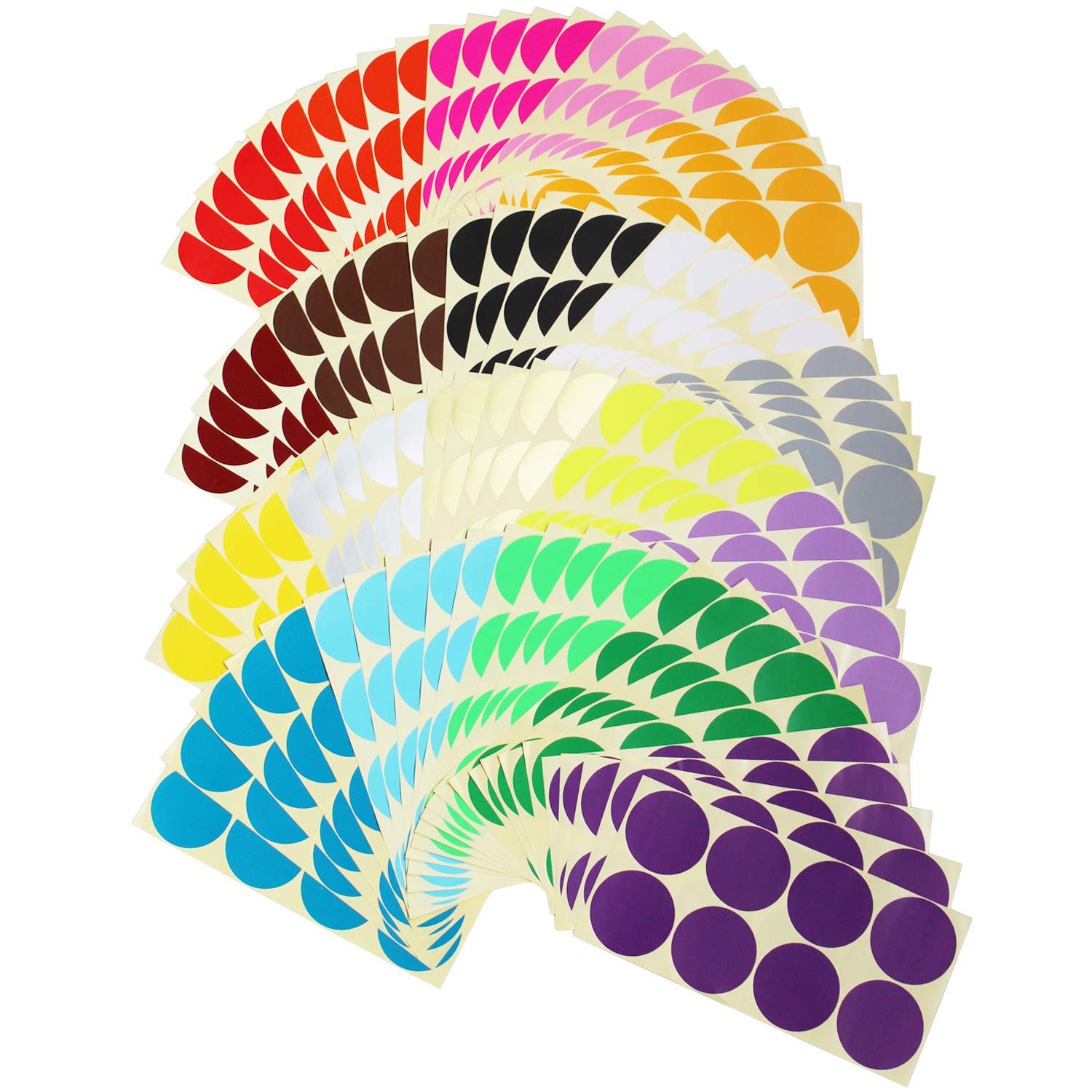 LJY 800 Pcs Large Round Stickers 50mm, 20 Assorted Colours Dot Stickers, Self Adhesive Coloured Sticky Labels for Colour Coding, Moving House, Warehouse Inventory and Event Marking (100 Sheets)