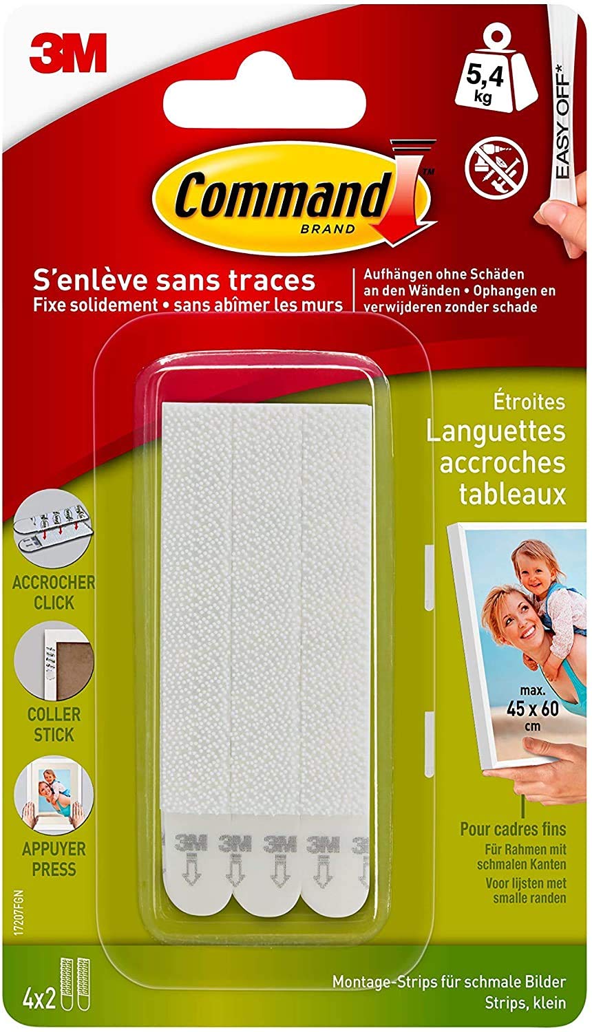 Command Medium Picture Hanging Strips, Pack of 4 x 2 Adhesive Strips, White - Damage Free Hanging - For Pictures, Frames, Mirrors, Wall Décor and Signs - Holds up to 5.4 kg