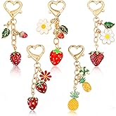 5Pcs Cute Strawberry Keychain Bag Charms Purse Chain Kawaii Heart Daisy Keychains Backpack Key Chain for Women Girls