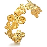 WOWORAMA Gold Flower Bracelets for Women Irregular Flower Cuff Bracelet Boho Vintage Gold Statement Bracelet Chunky Hammered Floral Bangle Bracelets
