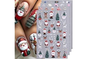 FBABFBUO Christmas Nail Stickers for Nail Art, Santa Claus Tree Christmas Nail Art Stickers 4PCS 5D Embossed Snowflake Gingerbread Man Penguin Cake Xmas Nail Decals Manicure Supplies for Nail Art Decorations ﻿