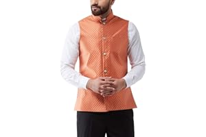 Sojanya (Since 1958, Men's Silk Blend Magenta & Gold Self Design Nehru Jacket