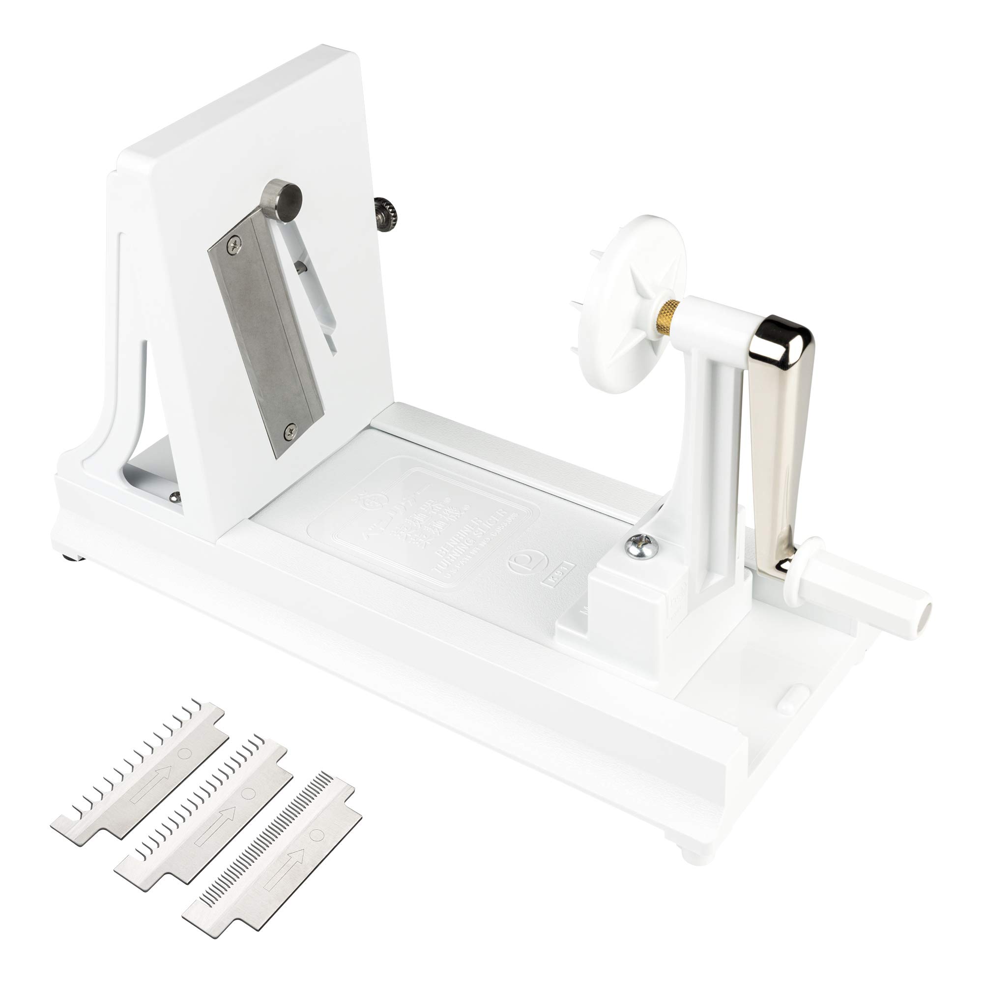 Benriner Professional Japanese Horizontal Turning Slicer with 3 Interchangeable Stainless Steel Blades: Veg Spiralizer, Spiral Cutter for Vegetables, Courgetti, Vegetable Sharpener Made in Japan BN-7W