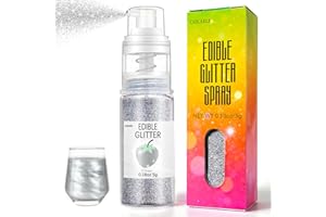 Silver Edible Glitter Spray for Cakes Drinks - Colaele 5 Grams Shimmer Luster Dust Food Grade Metallic Sprinkle Decorating for Cake Decorating, Cookies Baking, Chocolate, Strawberries, Vegan
