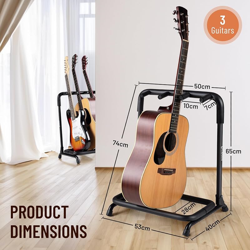 Supporto Universale per 3 Chitarre Supporto per Chitarra con Spessa Imbottitura in Gomma Cavalletto per Chitarre Classiche, Acustiche, Elettriche e Bassi CY0344