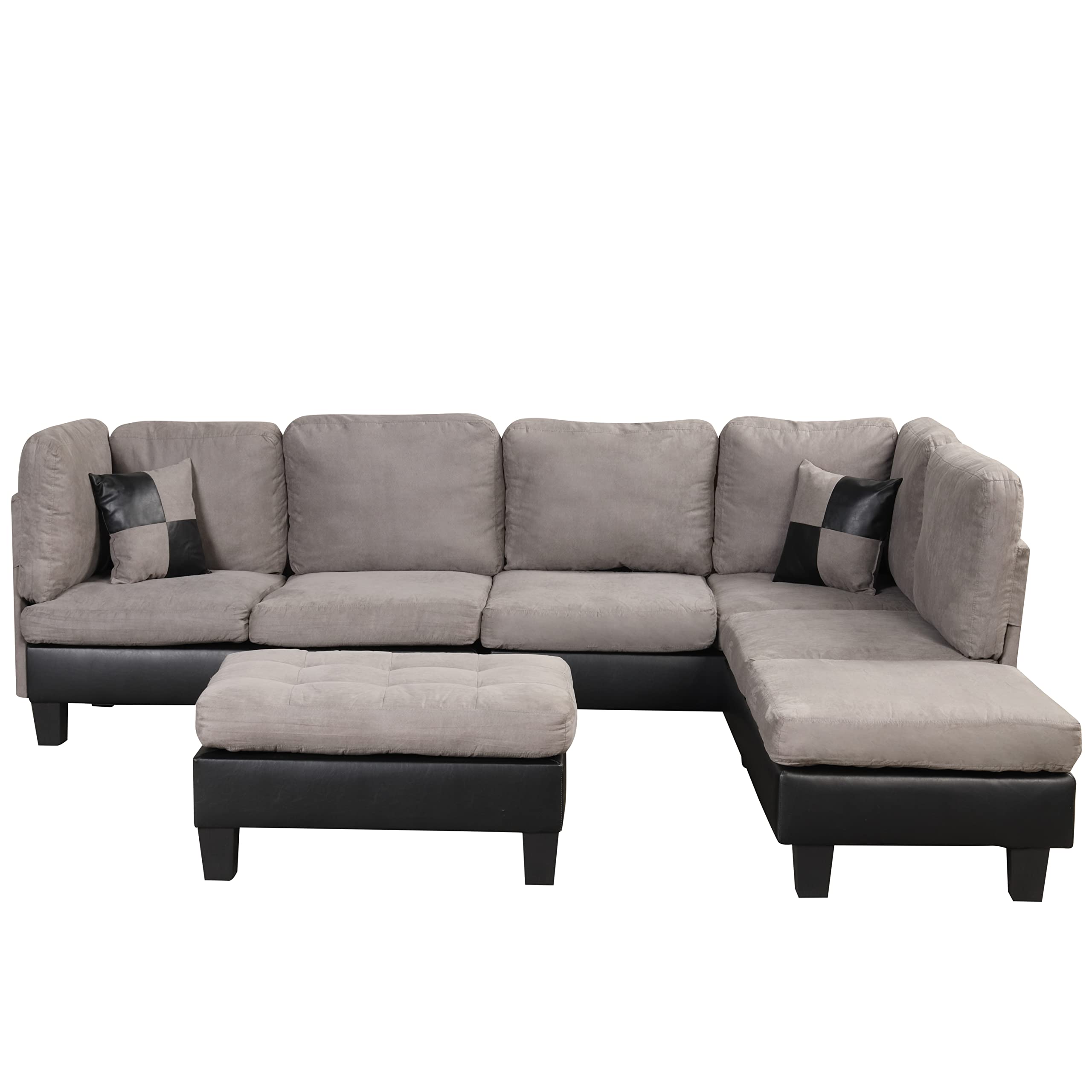 Photo 1 of *** NOT IN A BOX *** Casa Andrea Milano Modern 3 Piece Microfiber and Faux Leather L Shaped Sectional Sofa with Reversible Chaise & Ottoman, Large Living Room Furniture, Grey