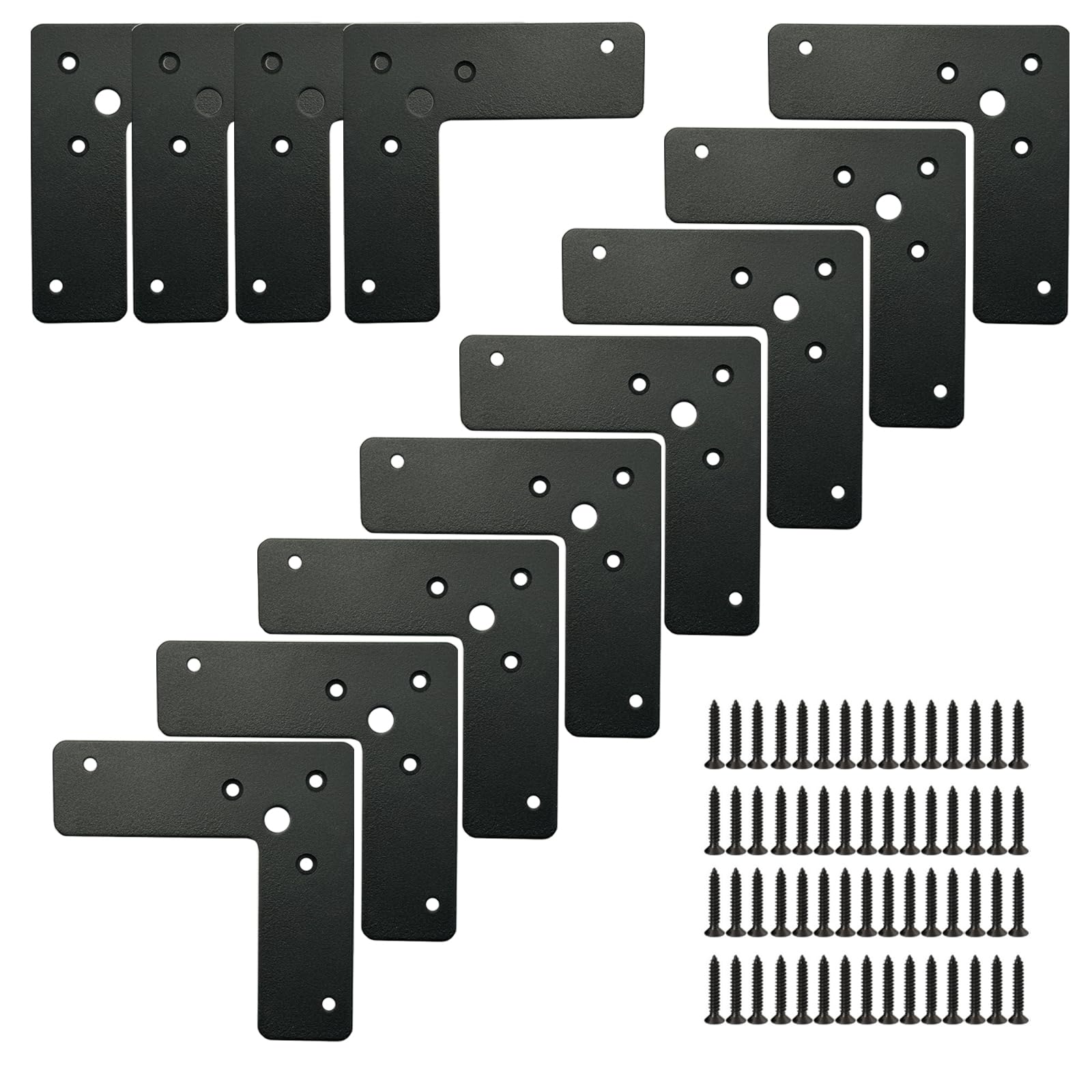 Photo 1 of 12PCS Black Flat Corner Brace , 4"×4"×1¼" L Flat Shape Braces Corner Bracket Mending Plate with 60 Screws for Wooden House, Metal Fixing Joining Bracket Support Brace for Shelves,Furniture and Cabinet