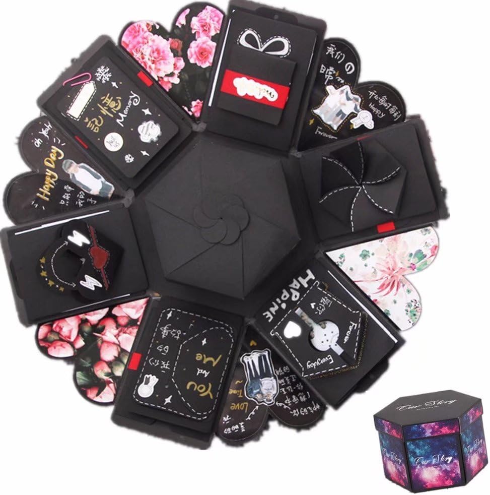 Onlygiftsu Explosion Box Scrapbook DIY Photo Album with 15 Funny Cards, 18 Kinds of DIY Accessories Kit Birthday Anniversary Valentine Wedding Gifts for Her