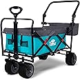 TMZ All Terrain Utility Folding Wagon, Collapsible Garden Cart, Heavy Duty Beach Wagon, for Shopping, Camping, and Outdoor Activities with Push Handle and Brakes (Turquoise/Grey)