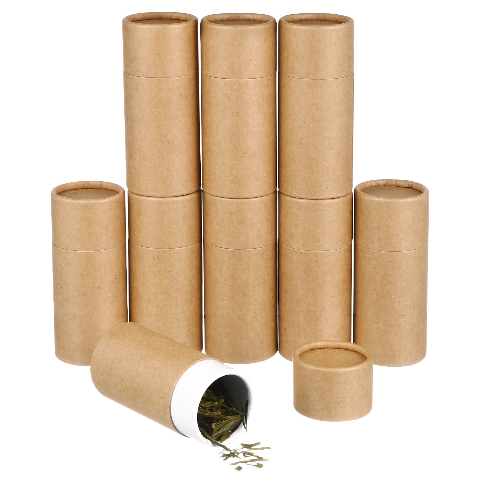 HEALLILY 10Pcs Kraft Paperboard Tubes, Paper Essential Oil Bottle Storage Boxes With Lid, Cylinder Packaging Box for Cosmetic Tea Small 50ml (Light Yellow)