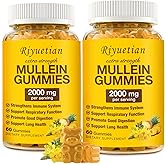 Riyuetian Mullein Gummies, 2000mg Organic Mullein Leaf Extract for Clear Lungs, Boost Respiratory & Digestive, Immune Booster for Adults & Kids, Allergy Friendly, Non-GMO, 120 Gummies