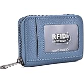 EASTNIGHTS Genuine Leather Credit Card Wallet Accordion Zipper Rfid Credit Card Holder Small Coin Purse with ID Window (blue)