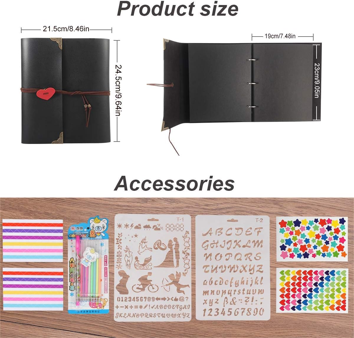 THXMADAM Leather Scrapbook Photo Album Vintage Wedding Guest Book Refillable DIY Memories Book with 60 Black Pages for 6x4 5x7 photos Gift for Christmas Valentines Anniversary Mother's Day Birthday - Image 3