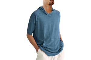 Yasiter Men's Thin Hooded T Shirt Sweatshirts Short Sleeve Cool Solid Color Pullover Hoodies with Kangaroo Pockets