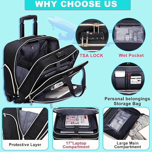 Ytonet Rolling Laptop Bag Women, Rolling Briefcase For Women,
