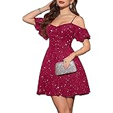 Meetjen Womens Short Cocktail Dresses 2026 Formal Party Sparkly Sequin Graduation Off Shoulder Prom Dress for Teens