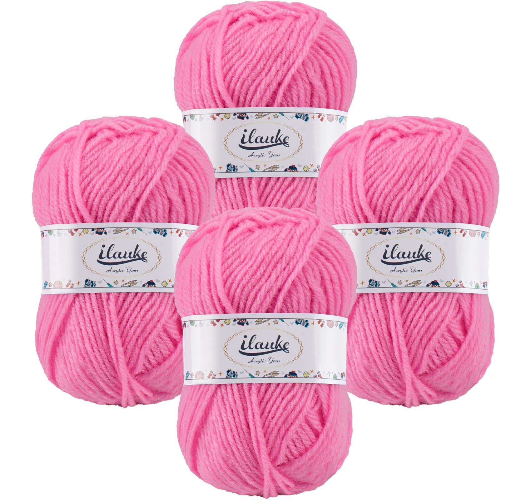 ilauke Crochet Yarn 4 x 50g, Hand Knitting Yarns, Acrylic Wool for Knitting, Crochet and Crafts, Pink