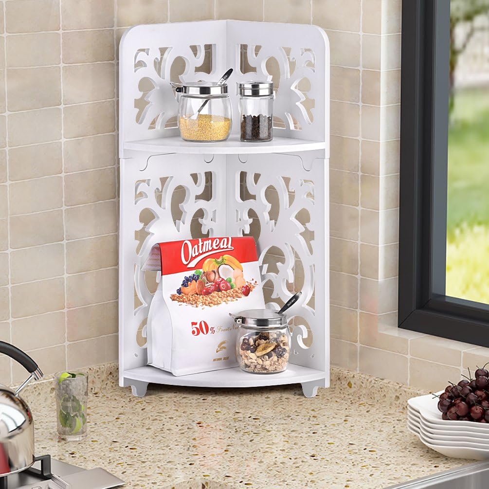 Lisuu 2Tier Corner Shelf,WoodPlastic Storage Organiser Bookcase