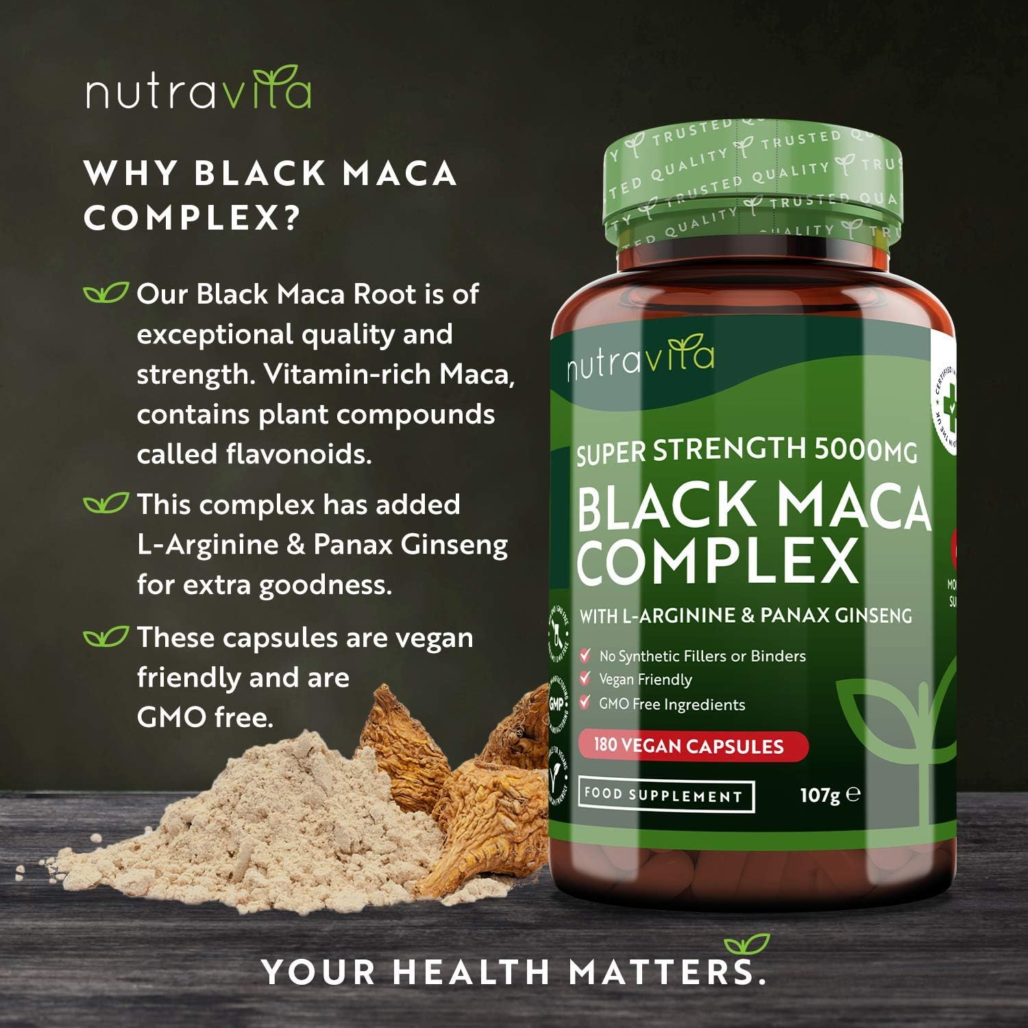 Nutravita Maca Root Capsules 5000mg (High Strength), 180 Vegan Black Maca Capsules (6 Month Supply), Not Tablets - Image 3