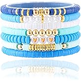 CCINPPY Friendship Bracelets Trendy Heishi Clay Bead Bracelets Stack Gold Beaded Stretch Bracelets for Women Boho Stackable Bracelets Bulk Cute Preppy Jewelry