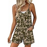 Ekouaer Womens Summer Casual Sleeveless Rompers 2026 Floral Loose Shorts Overalls Adjustable Boho Jumpsuits with Pockets