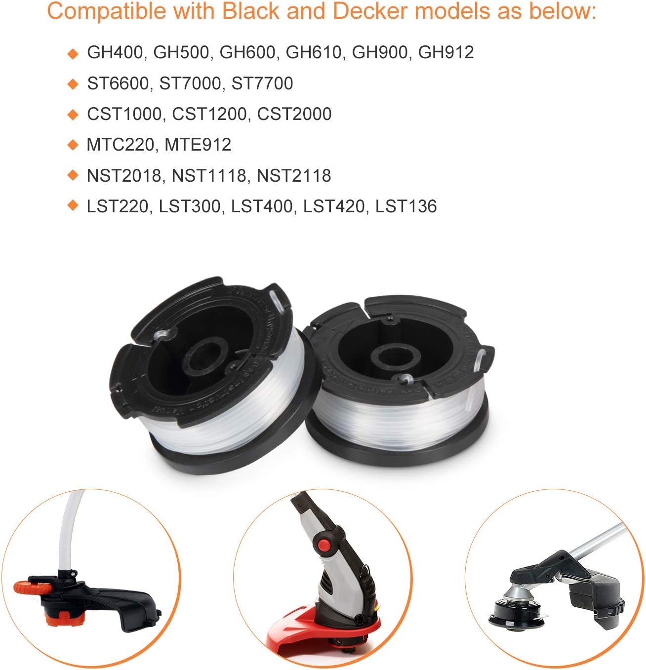 Deyard Trimmer Spool for BLACK + DECKER Autofeed System Replacement Durable AF-100 String Trimmer Edger, 30ft 0.065 inch Line String Trimmer (6 Replacement Spool, 1 Spool Cap, 1 Spring) : Garden & Outdoor