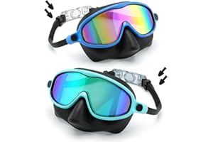 2 Pack Kids Swimming Goggles with Nose Cover Ear Plugs, Wide View Anti-Fog Anti-UV Swim Mask for 3-15 Boys Girls Toddler