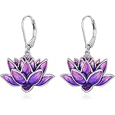 VIJASHOP Lotus Dangle Earrings Purple Enamel Lotus Earrings Christmas Jewelry Gift for Women