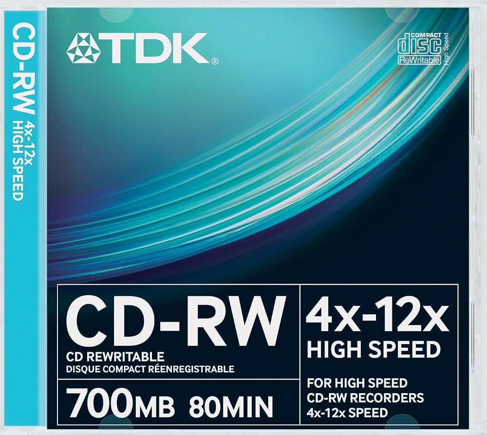 TDK T18792 CD-RW High Speed 12x 10 Pack Slim Jewel Case Recordable Discs