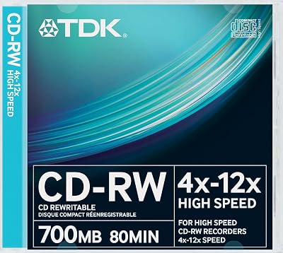 TDK T18792 CD-RW High Speed 12x 10 Pack Slim Jewel Case Recordable Discs