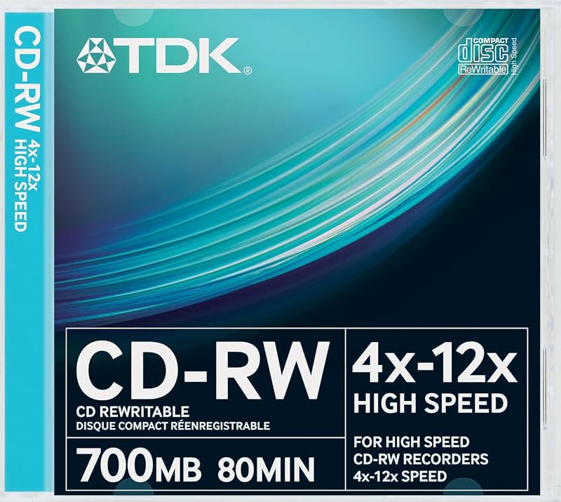 TDK T18792 CD-RW High Speed 12x 10 Pack Slim Jewel Case Recordable Discs